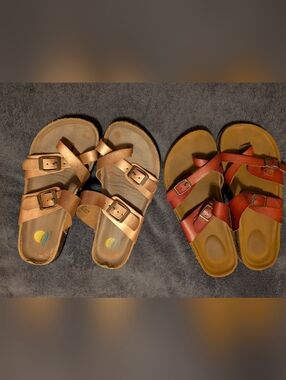 Girls Size 4 Shoe Dept. Slide Sandals Bundle (2 Pairs) - Adjustable Buckles
